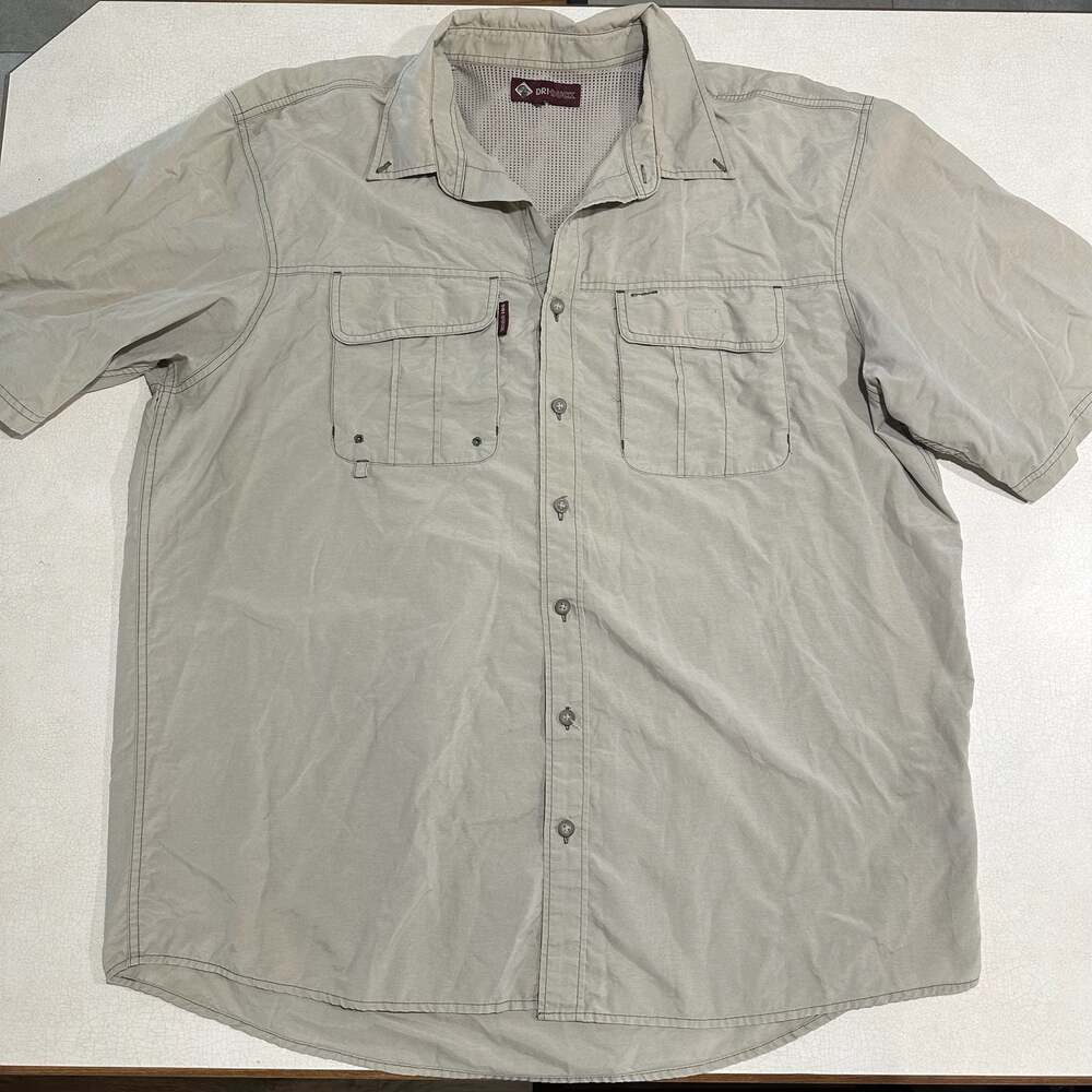 Dri Duck Men’s Large Sawtooth Khaki Short Sleeve Button Up Vented Fishing Shirt